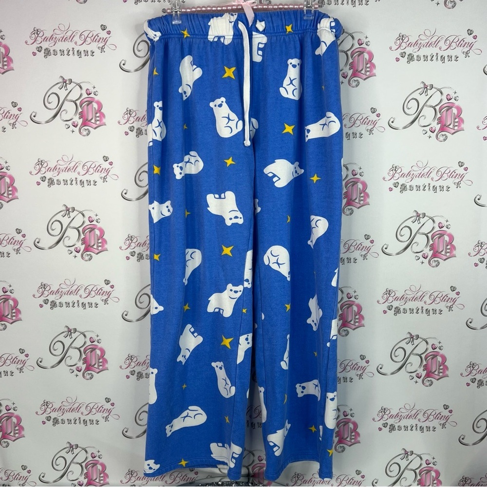 Overwatch pants bears Blue Polar Bear Print Pants yellow blue white cute fleece